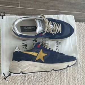 Golden Goose Men's Navy & Yellow Star Suede Sneakers